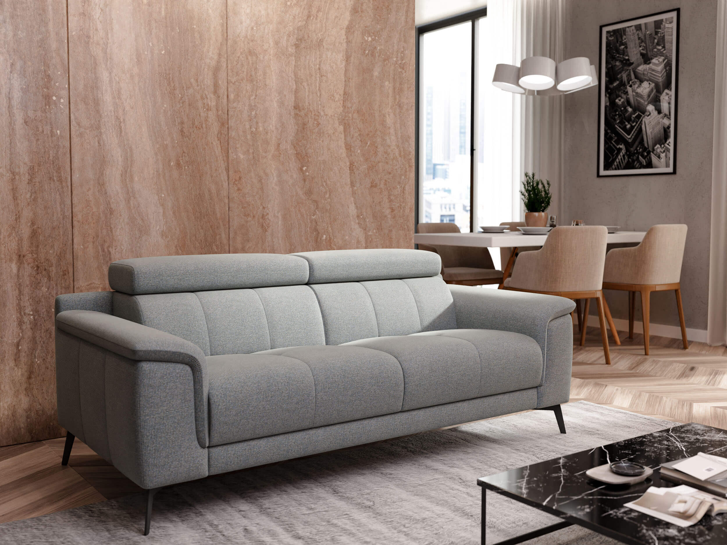 SOFA FIERO 3-Sitzer, silberfarben - Silberfarben/Schwarz, Holzwerkstoff/Textil (212/82/103cm) - Courtois Laville