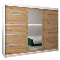 SCHWEBETÜRENSCHRANK 200/250/62 3-türig - Silberfarben/Eiche Artisan, Holz/Kunststoff (250/200/62cm) - Abiks Möbel