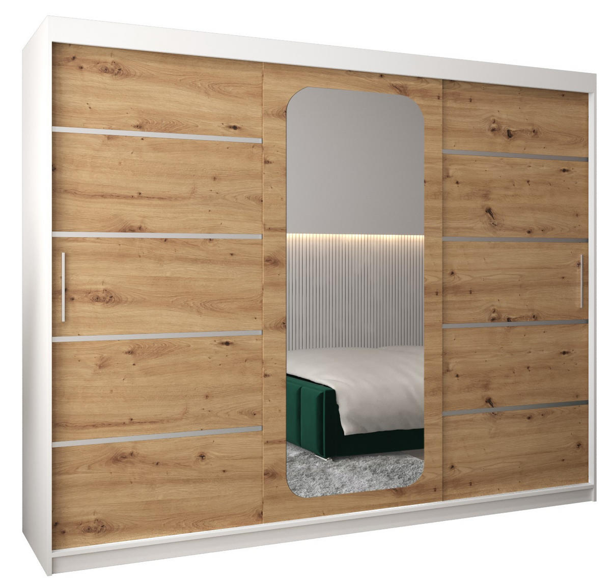 SCHWEBETÜRENSCHRANK 200/250/62 3-türig - Silberfarben/Eiche Artisan, Holz/Kunststoff (250/200/62cm) - Abiks Möbel