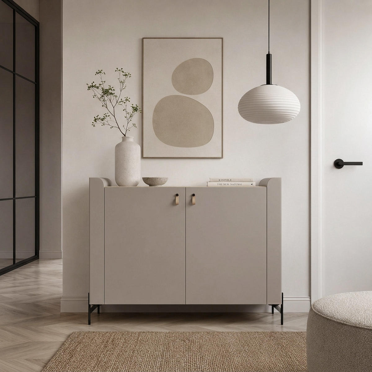 KOMODA Sorella se 2 dveřmi, 130 cm, do studentského pokoje, porcini + dub Mavelie - kapučínová/barva dubu, kov/kompozitní dřevo (130/95/42cm) - Beautysofa