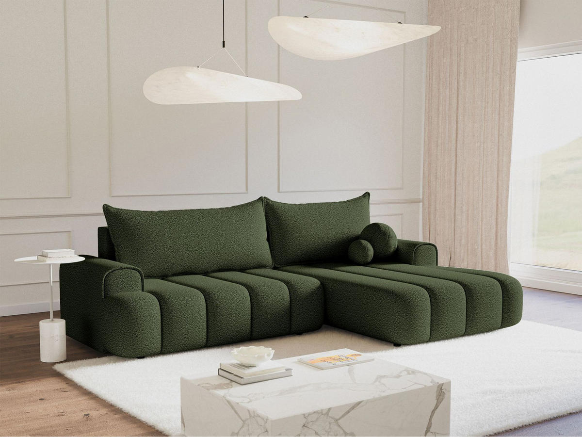 ECKSOFA Dandelino Khaki mit Bouclé-Bezug, rechts - Schwarz/Grün, Kunststoff/Textil (275/168cm) - Selsey