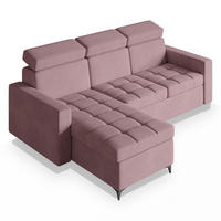 ECKSOFA KAME Rosa Plüsch-Stoff mit Schlaffunktion - Rosa, Holz (227/168cm) - MASSENO