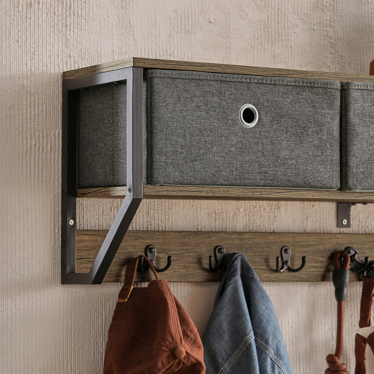 WANDGARDEROBE Vintage - Schwarz/Braun, Holzwerkstoff/Metall (100/30/20cm) - SoBuy