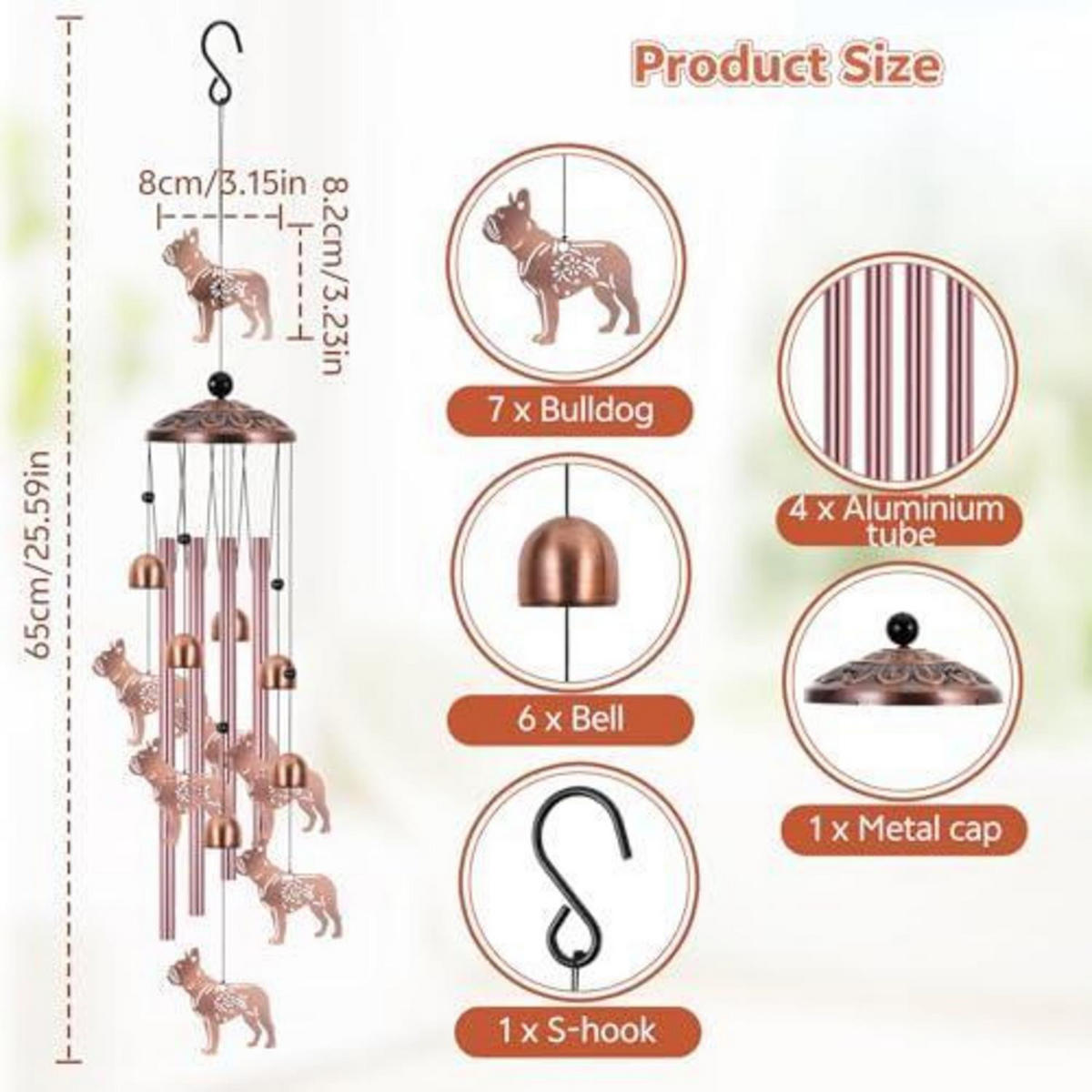 WINDSPIEL Französische Bulldogge Bronze-Look 87 cm - Bronzefarben, Metall (255.9/8/8cm)