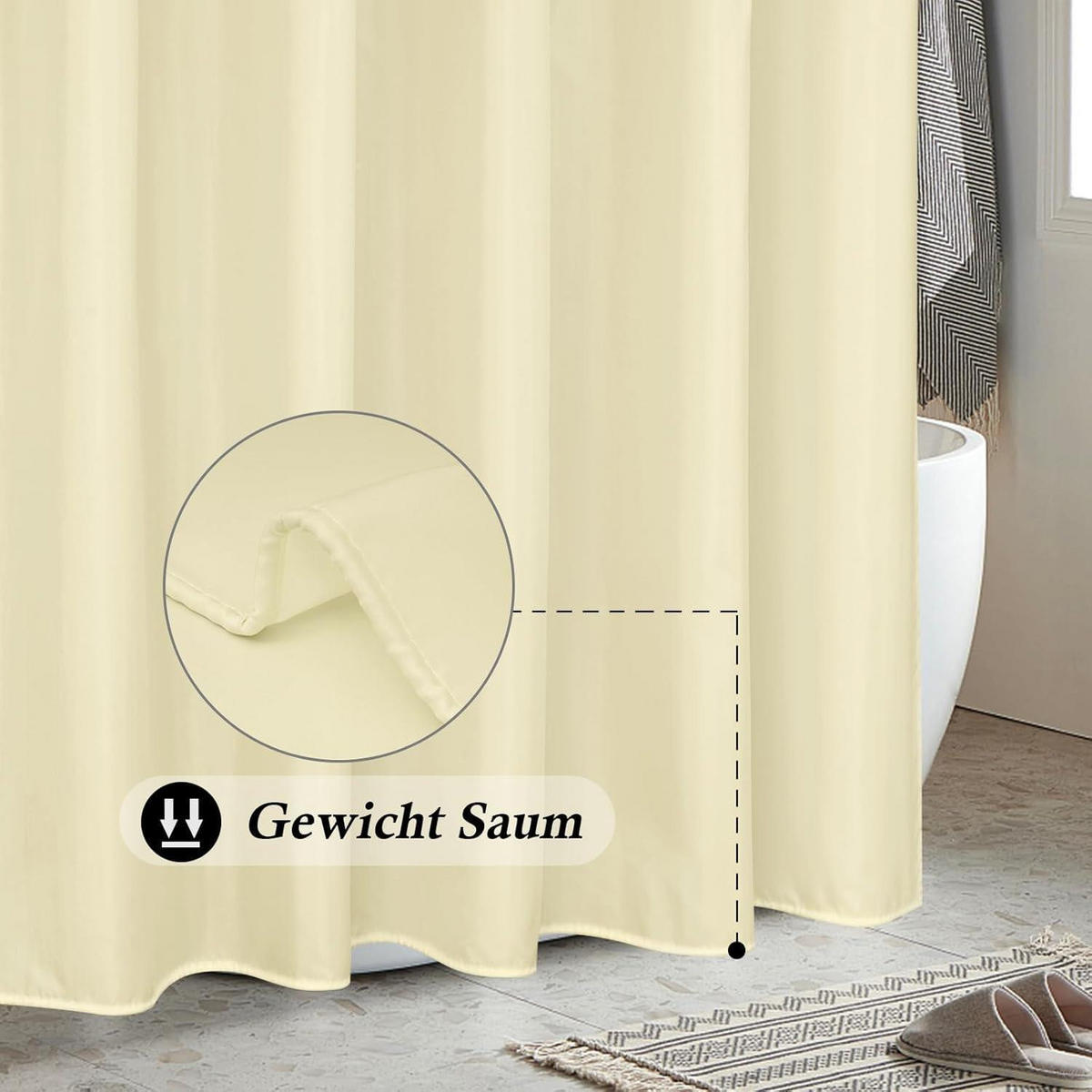 DUSCHVORHANG Beige 180 x 200 cm Textil Polyester Wasserdicht Waschbar - Beige, Textil (180/200cm)