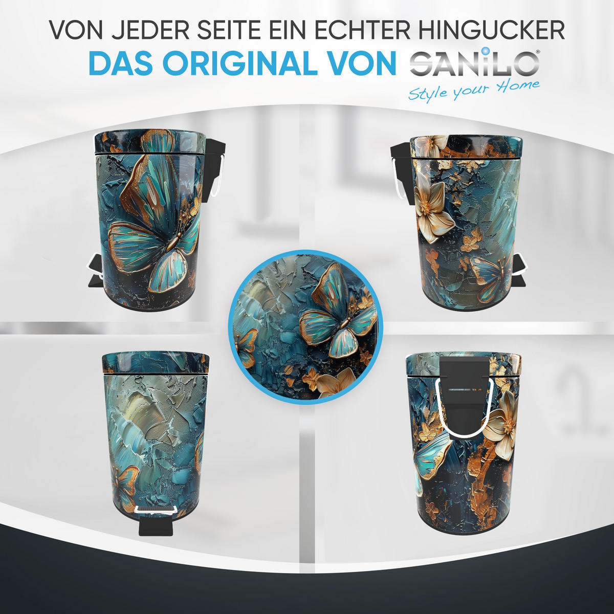 KOSMETIKEIMER Mariposa - Blau/Multicolor, Kunststoff/Metall (17/25/25cm) - Sanilo