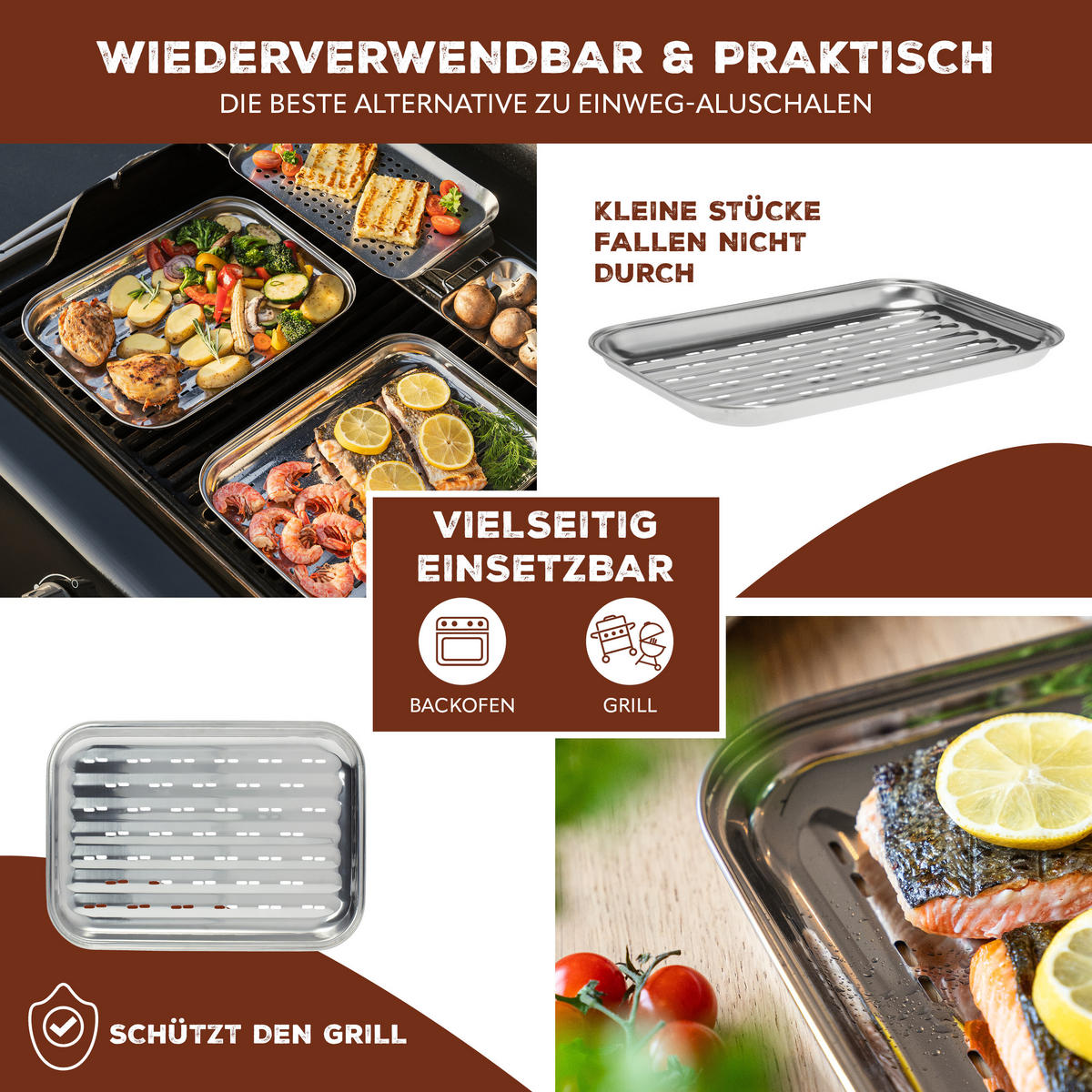 GRILLSCHALE 2er-Set, silber, Edelstahl - Edelstahlfarben, Metall (24.5/2.5/35cm) - bremermann