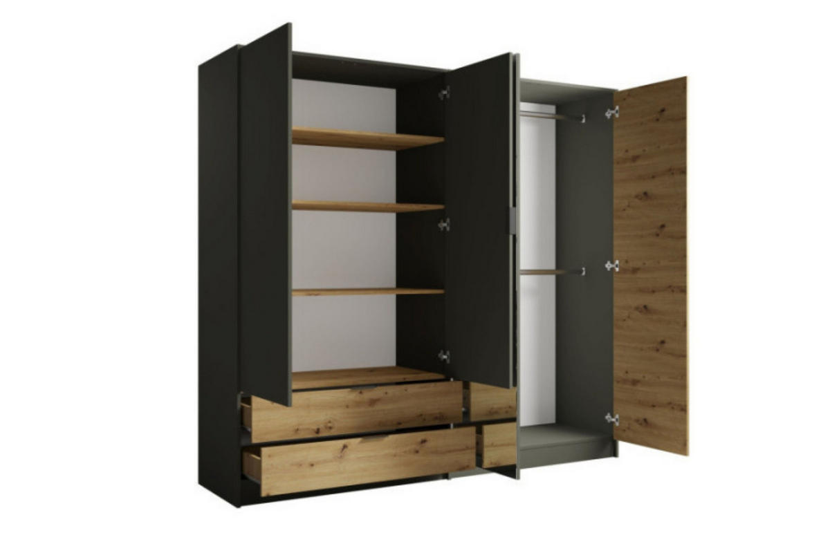 KLEIDERSCHRANK RON 220 cm breit in Graphit / Artisan Eiche - Graphitfarben/Eiche Artisan, Holzwerkstoff (221/203/56cm) - Deine Möbel 24