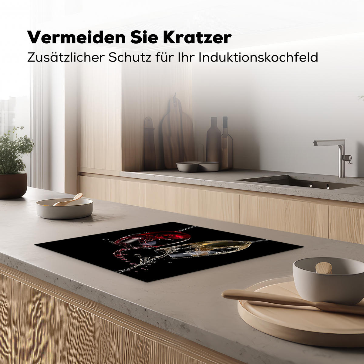 HERDABDECKPLATTE Rotwein - Weißwein - Glas - Schwarz 59x52 cm - Weinrot, Kunststoff (59/0.2/52cm) - MuchoWow