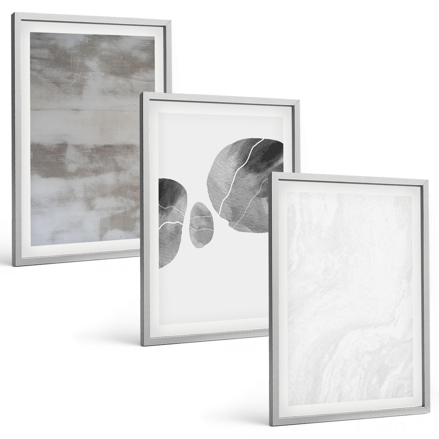 BILDER SET 3er Set - 40x60 cm Silberner Rahmen - Abstrakte moderne Strukturen - Silberfarben, Kunststoff (40/60cm) - TULUP