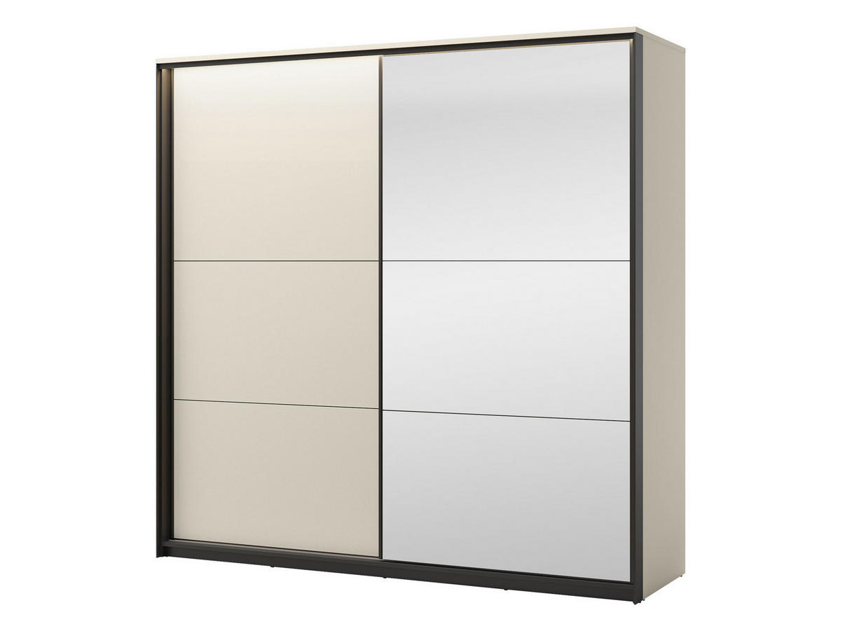 SCHWEBETÜRENSCHRANK 2D Enna EN-01 - Sandfarben/Schwarz, Holzwerkstoff/Kunststoff (220/221/68cm) - MIRJAN24