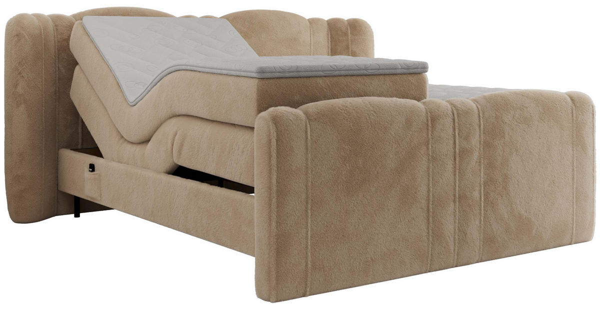 BOXBETT FORTINA 180/200 - Beige Plüsch - H4 - Beige, Holz/Textil (180/200cm) - MKS