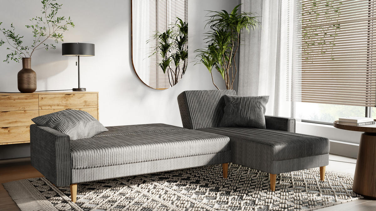 ECKSOFA mit Schlaffunktion L-Form, Hellgrau - Grau, Holzwerkstoff/Textil (256/134cm) - Idohome
