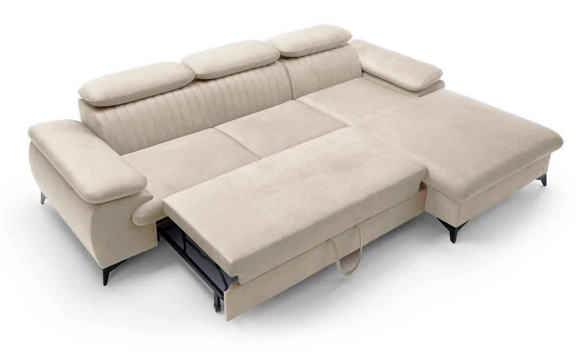 ECKSOFA 280 cm Xanto M, Schlaffunktion, verstellbaren Kopfstützen, Rechts, Creme - Creme, Holz (193/280cm) - Emporius