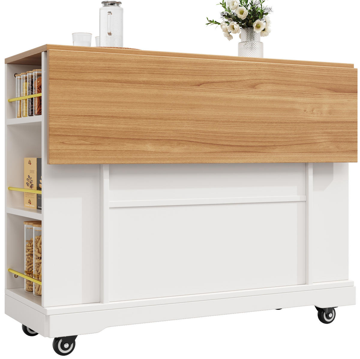 KÜCHENINSEL 120/40/90 cm weiß mit klappbarer Tischplatte - Weiß, Holzwerkstoff (120/90/65cm) - OKWISH
