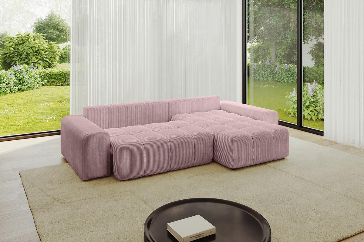 ECKSOFA Ottomane rechts ENIL-L 297x189x68 Rosa Cord - Rosa, Holzwerkstoff/Kunststoff (189/297cm) - ALTDECOR