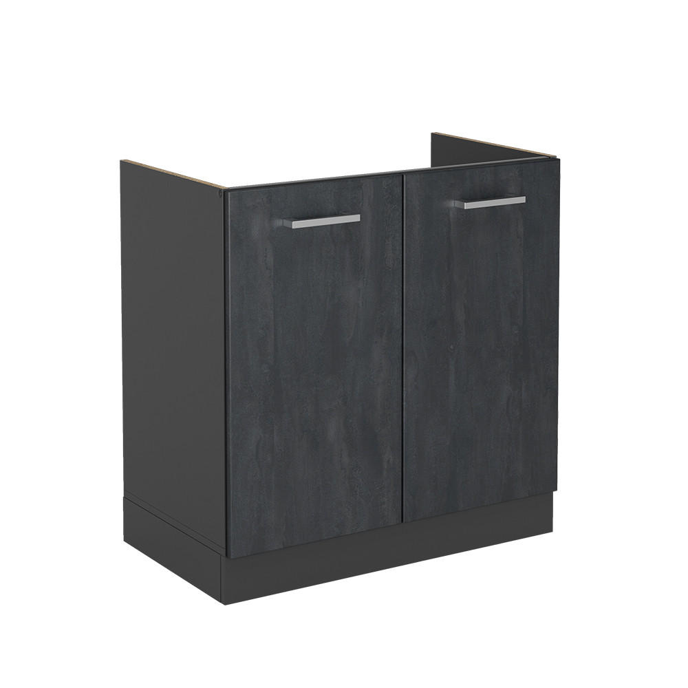 SPÜLENUNTERSCHRANK KÜCHENSCHRANK R-Line Schwarz Beton 80 cm ohne AP - Anthrazit/Schwarz, Holzwerkstoff (80/81.6/46cm) - Vicco
