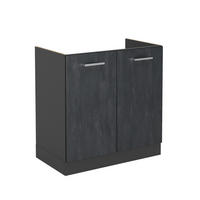 SPÜLENUNTERSCHRANK KÜCHENSCHRANK R-Line Schwarz Beton 80 cm ohne AP - Anthrazit/Schwarz, Holzwerkstoff (80/81.6/46cm) - Vicco