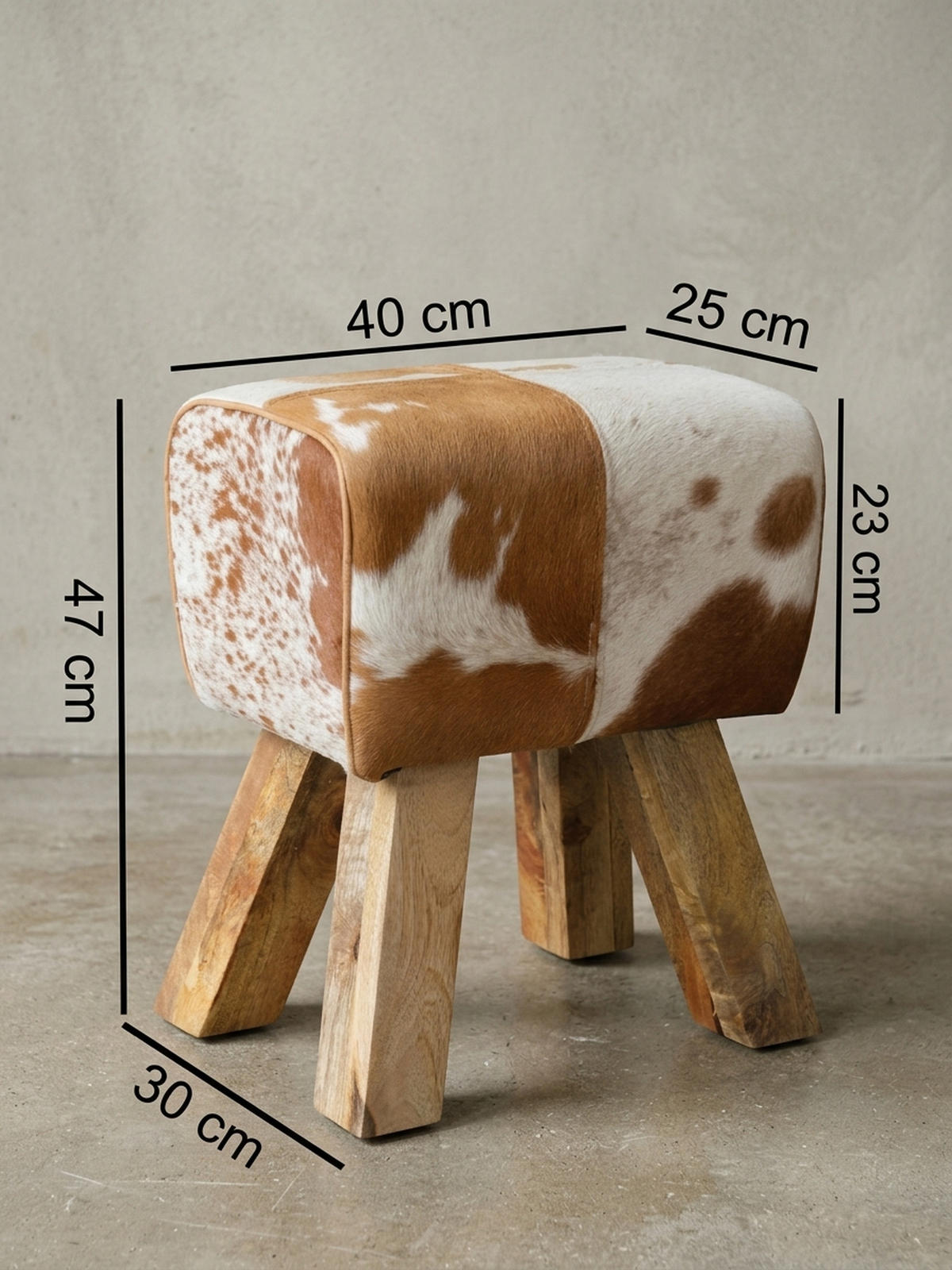 SITZHOCKER Retro Landhaus Holzbeine, Beige-Braun 40x30x47 cm - Beige/Braun, Mangoholz/Leder (40/47/30cm) - KADIMA DESIGN