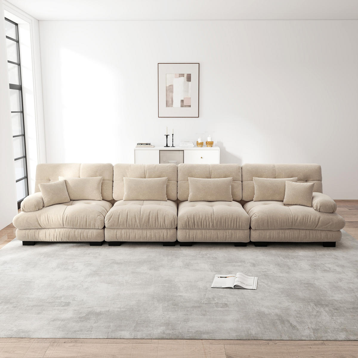 4-SITZER SOFA Chenille Hellbraun mit modularem Aufbau - Hellbraun, Textil (406/81/77cm) - WISHDOR