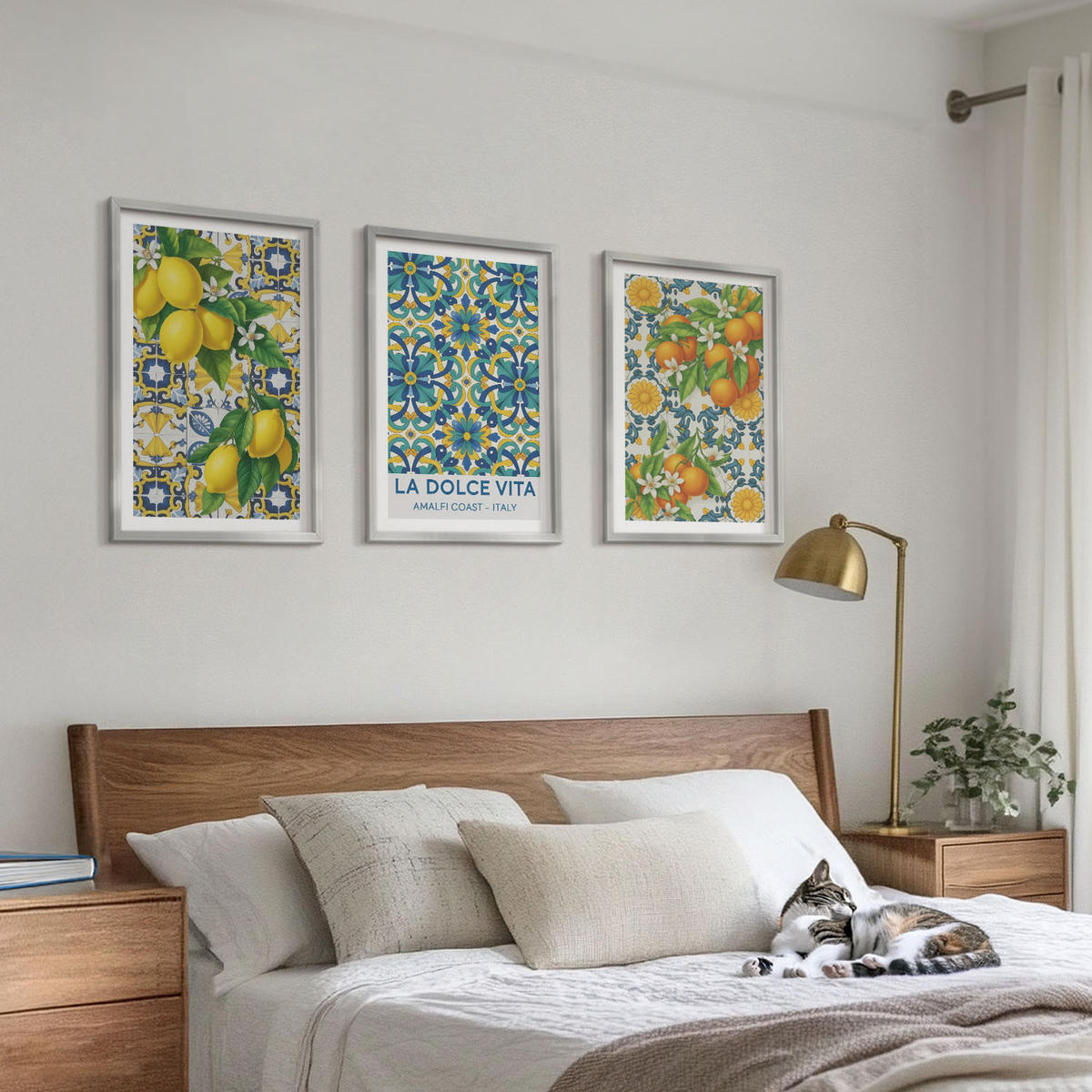 BILDER SET 3er Set - 40x60 cm Silberner Rahmen - Zitronen, Orangen, Blumen, Italien - Silberfarben, Kunststoff (40/60cm) - TULUP