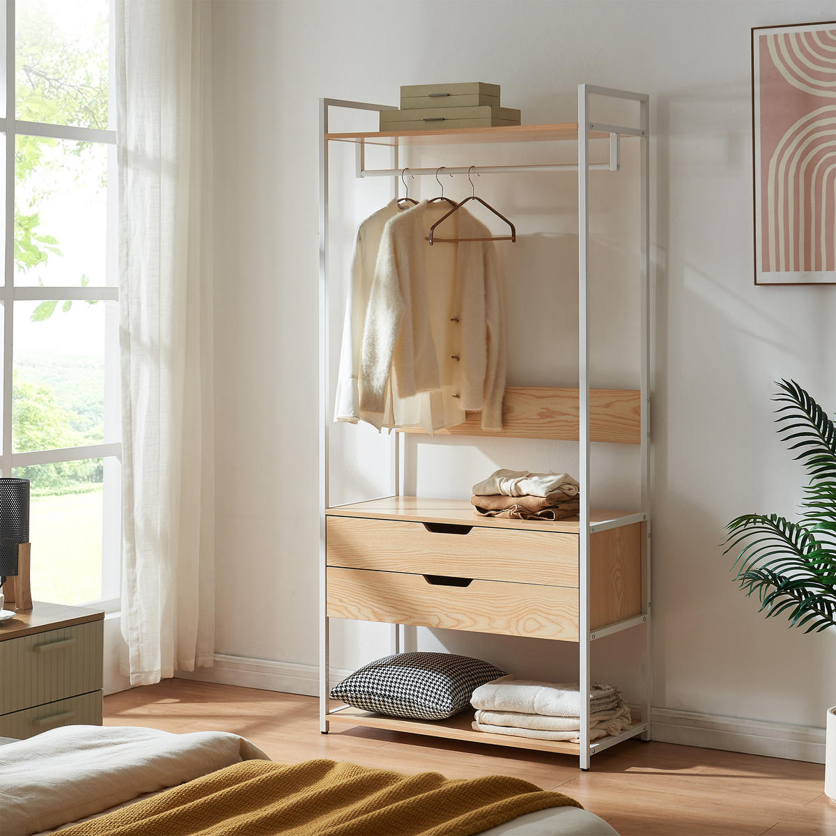 GARDEROBENSTÄNDER Larem - Eichefarben/Schwarz, Holzwerkstoff/Metall (84/180/40cm) - [en.casa]