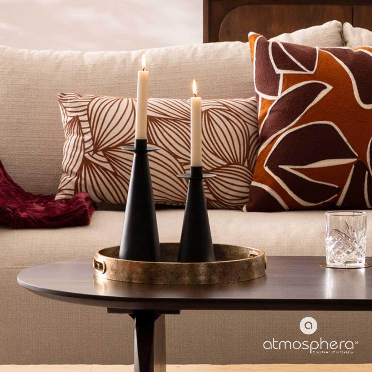 KERZENSTÄNDER Holz Uma 2er-Set - Schwarz, Metall (8.5/24.5/8.5cm) - Atmosphera Createur d´interieur