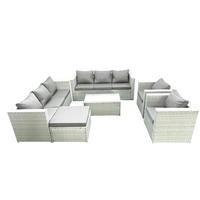 GARTENGARNITUR mit 3-SITZER SOFA,COUCHTISCH Polyrattan Hellgrau-Mix 9-Sitzer - Hellgrau/Grau, Glas/Kunststoff - Fimous