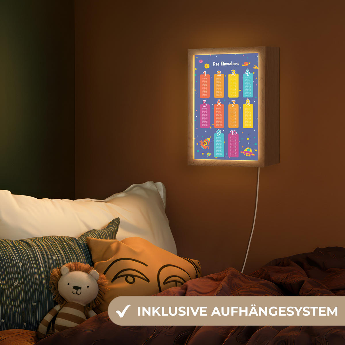 NACHTTISCHLAMPE Pädagogisch - Rechnen lernen - Raum - Einmaleins 20x30 cm - Dunkelblau, Holzwerkstoff (8/20/30cm)