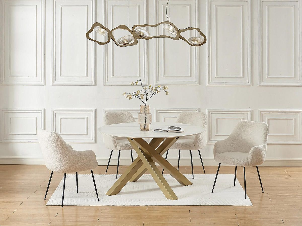 TISCH ohne Ausziehfunktion - 4 -Sitzer - Keramik - weiß, goldfarben - LENUMIA - Weiß, Keramik (130/130/76cm) - Vente-Unique