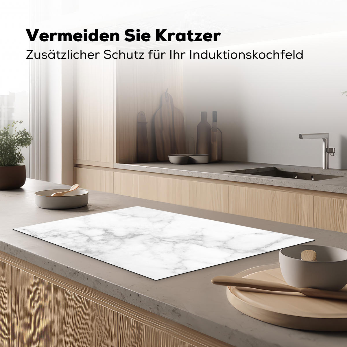 HERDABDECKPLATTE Marmor - Grau - Weiß - Strukturierter Marmor 81x52 cm - Weiß, Kunststoff (81.6/52.7/0.2cm) - MuchoWow