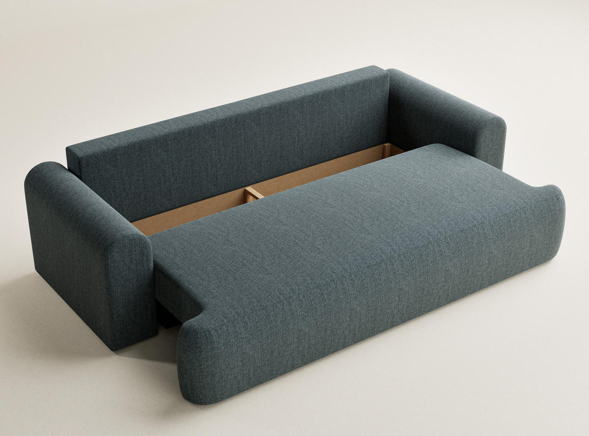 SOFA MIT SCHLAFFUNKTION Toluca Blau Webstoff - Blau/Schwarz, Holz/Holzwerkstoff (247/69/104cm) - Maison de Reve