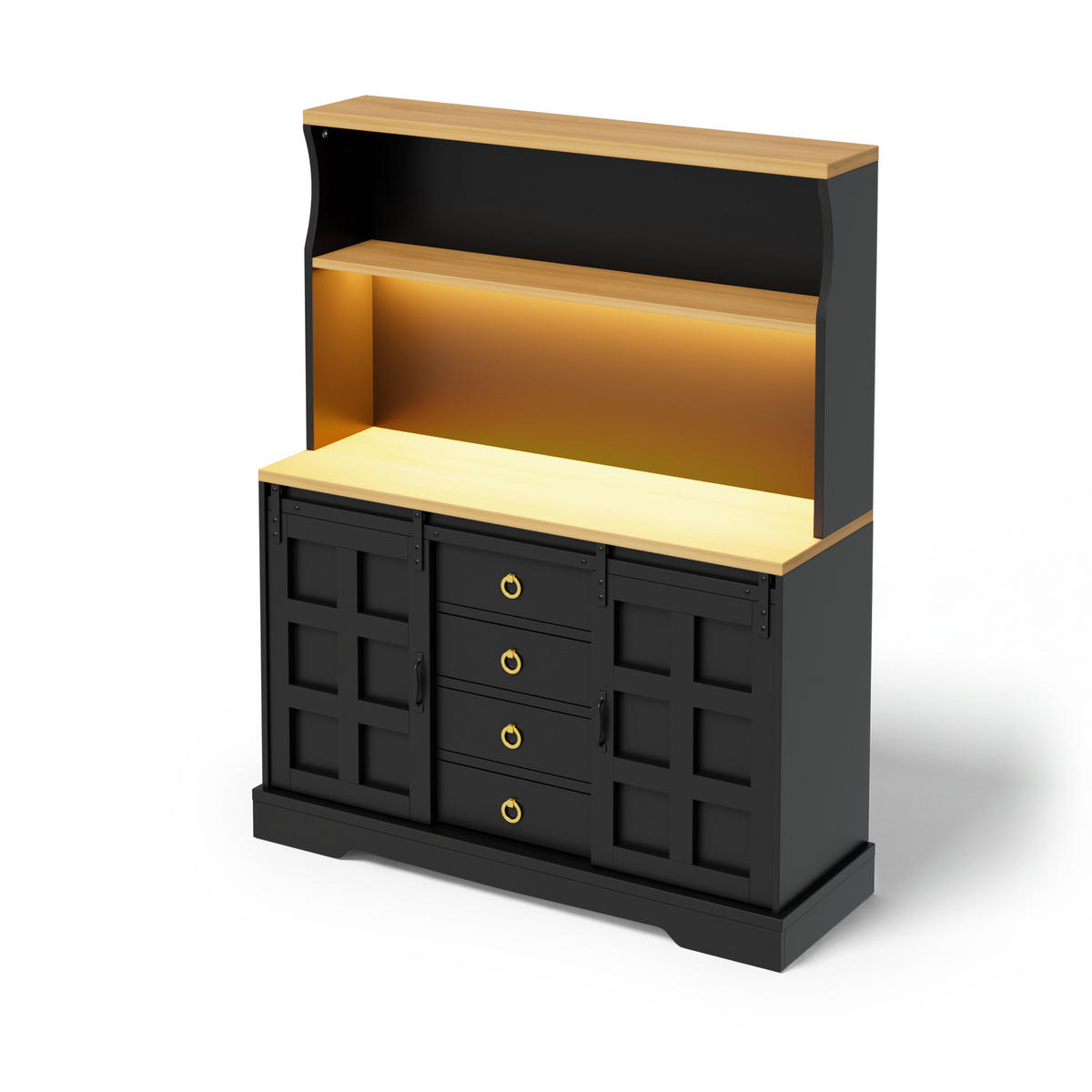 BUFFET 150 cm MDF Schwarz Scheunenstil mit RGB-LED und Weinregal - Schwarz, Holzwerkstoff (40/150/120cm) - Korfee
