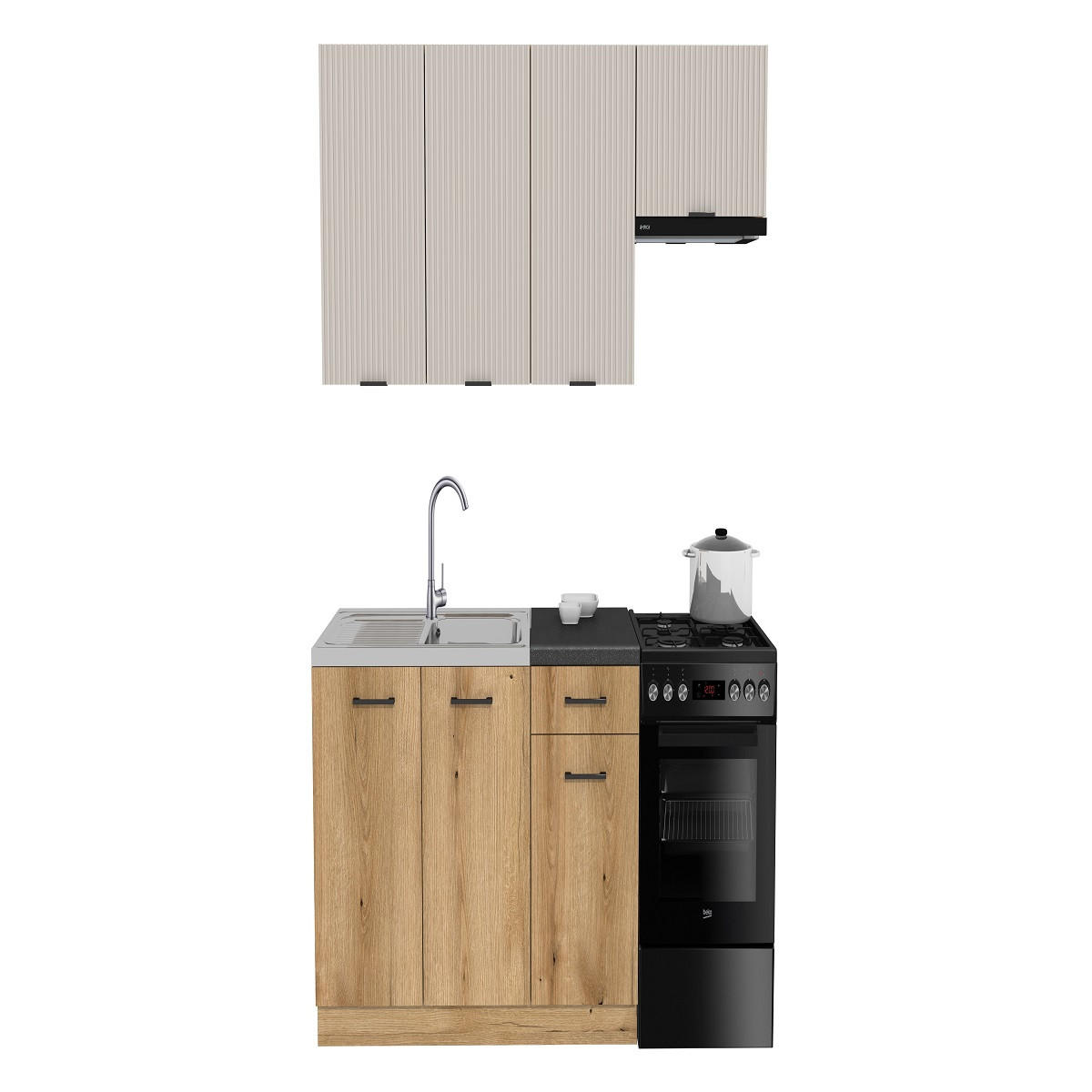 KÜCHENZEILE 170 cm mit Arbeitsplatte - SIMPLY Z10 - in Kaschmir Rille / Eiche - Kaschmir/Eichefarben, Holz/Holzwerkstoff (170/212/53cm)