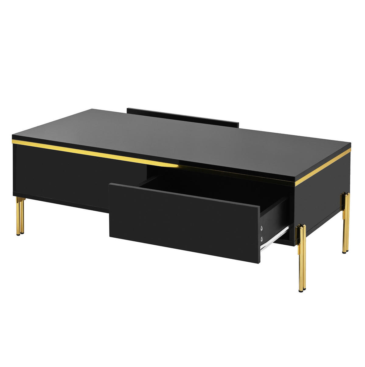 COUCHTISCH mit 2 Schubladen 100 x 50 cm Schwarz Hochglanz - Schwarz, Holzwerkstoff (100/50/36cm) - Meubliv