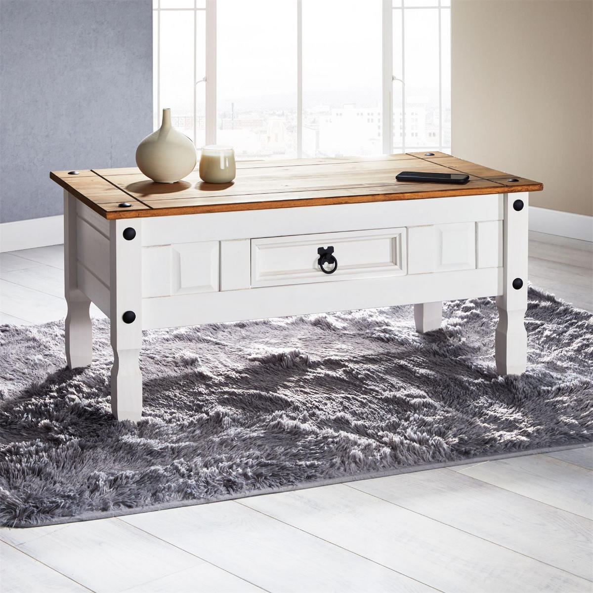 COUCHTISCH CAMPO - Weiß/Braun, Holz (50/95/45cm) - CARO-Möbel