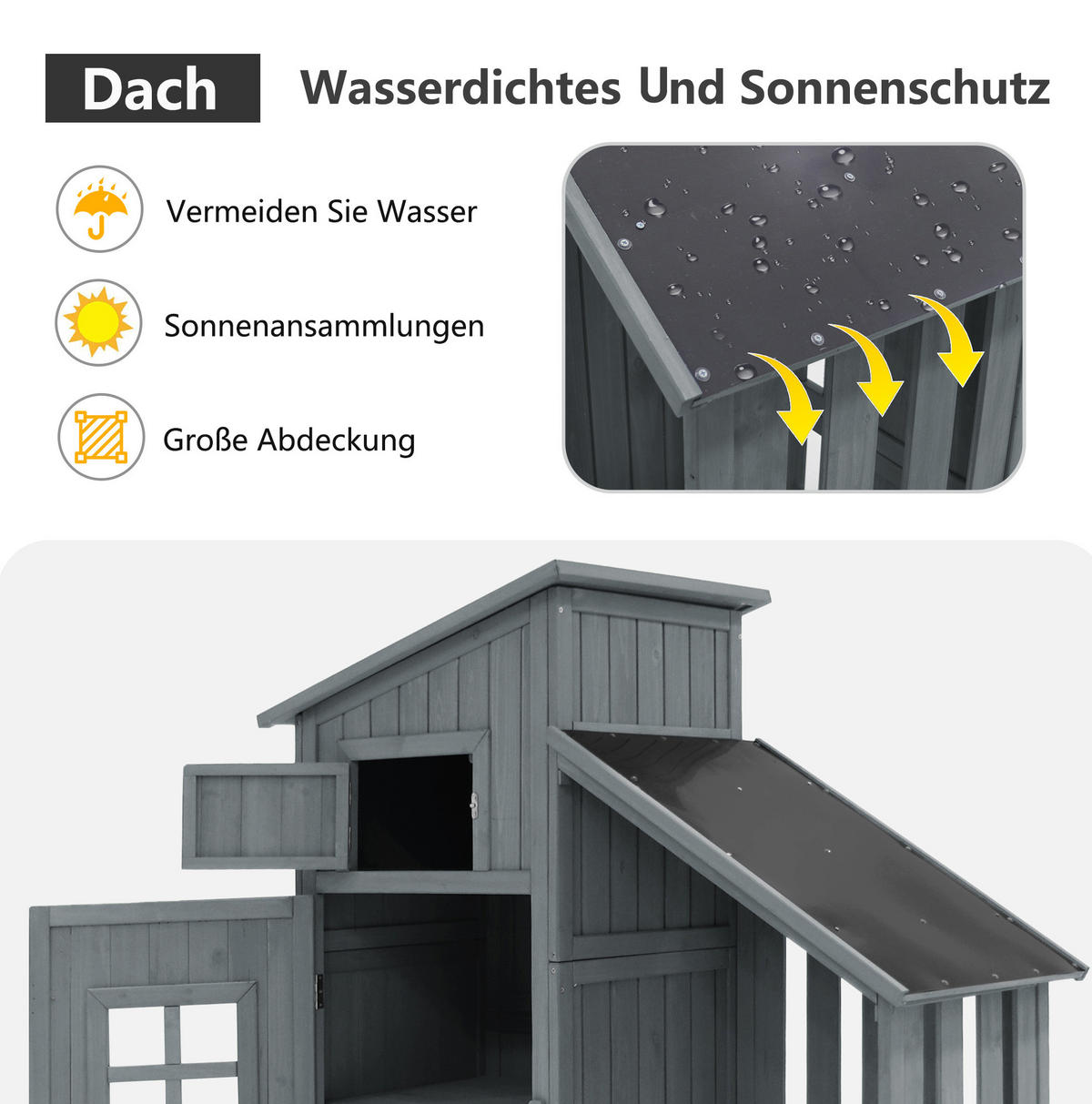 GARTENSCHRANK aus Massivholz 124x46x174 cm in Grau mit 2 Ablagen - Grau, Holz (46/174/124cm) - Modfu