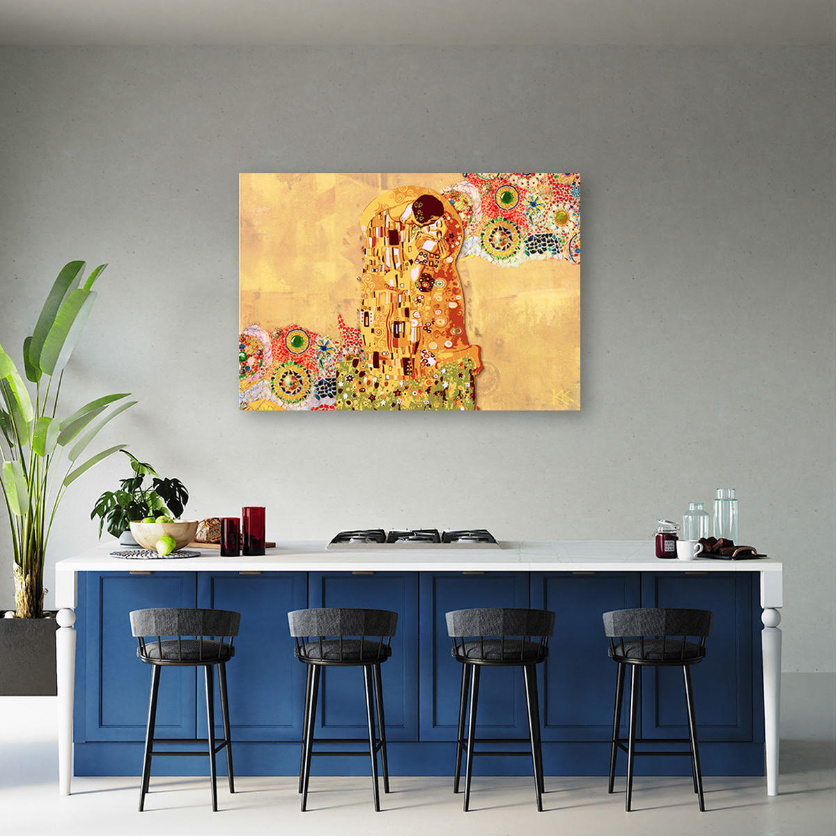 WANDBILD klimt erfüllung einer frau abstrakt - Gelb, Textil (60/40cm) - Feeby