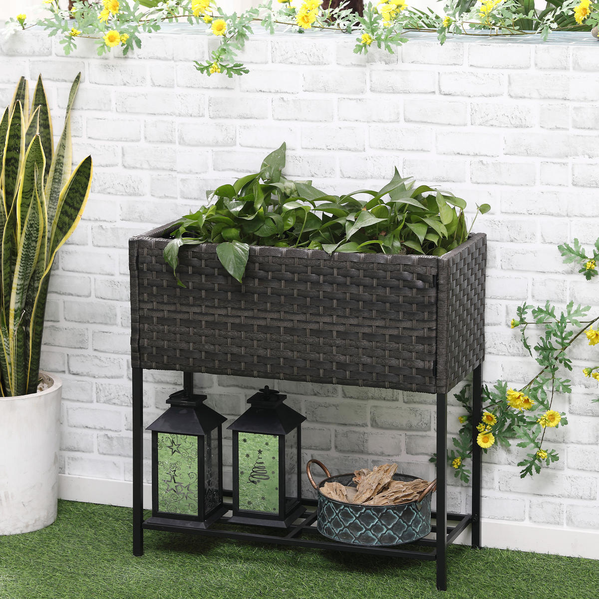 HOCHBEET 70x30x72 cm Rattanoptik braun - Braun, Naturmaterialien (70/70/30cm) - LEBENLANG
