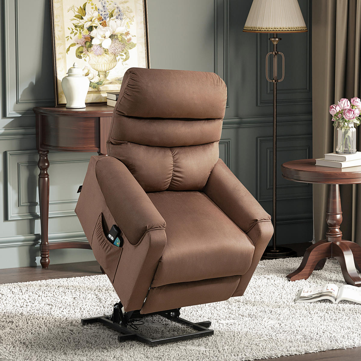 FERNSEHSESSEL Sessel mit Aufstehhilfe mit Massagefunktion Heizung Braun - Schwarz/Braun, Textil/Metall (97/103/79cm) - HOMCOM
