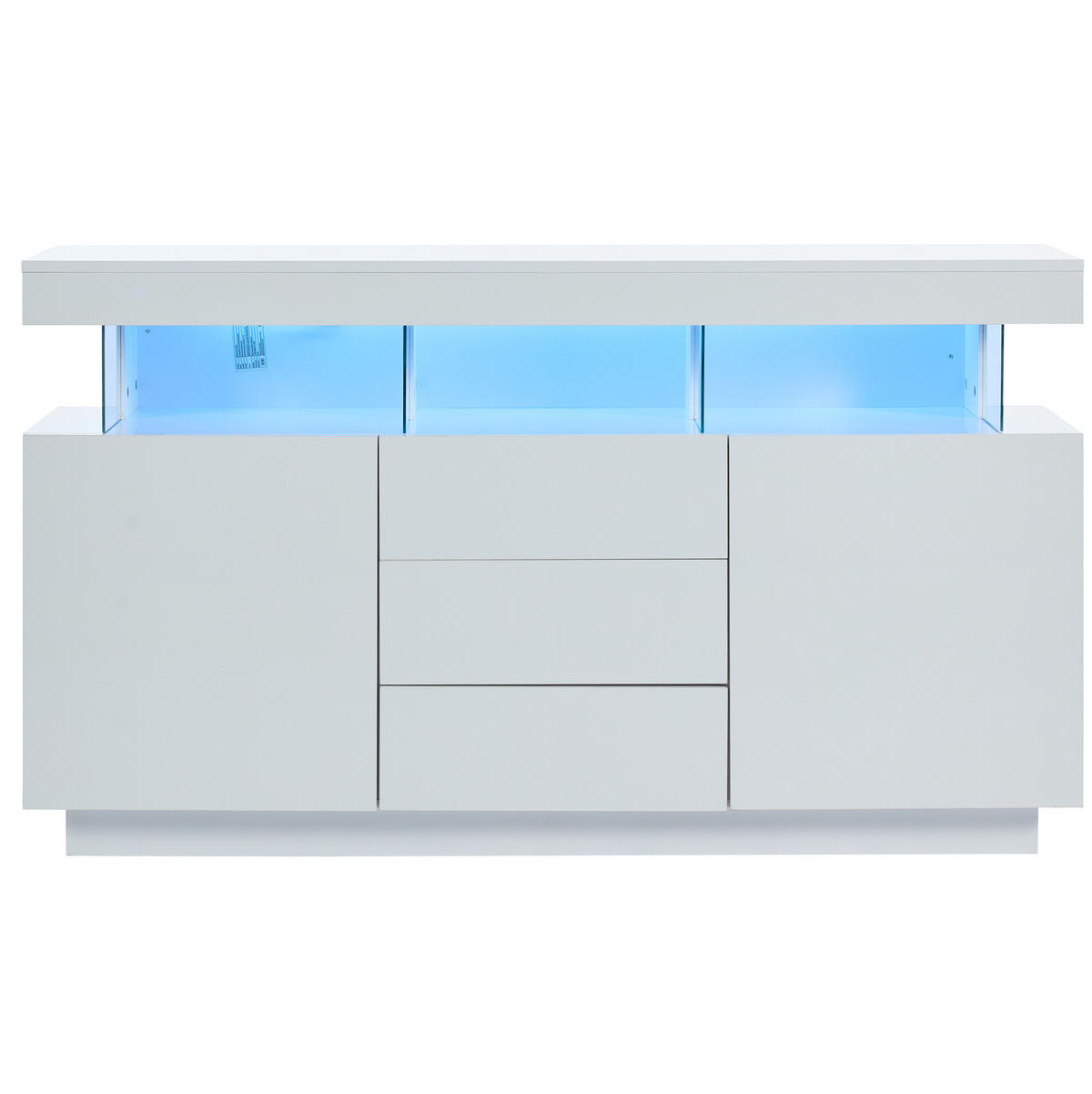 SIDEBOARD 140/35/80 cm in Weiß Hochglanz mit 3 Schubladen & LED-Beleuchtung - Weiß, Holzwerkstoff (140/80/35cm) - BEAOK