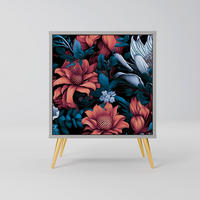 SIDEBOARD ETHEREAL BLOSSOMS, Grau, 57,5x42x75,5 cm, Goldfarbene Metallfüße - Goldfarben/Multicolor, Holzwerkstoff/Metall (57.5/75.5/42cm) - SpaceRebels