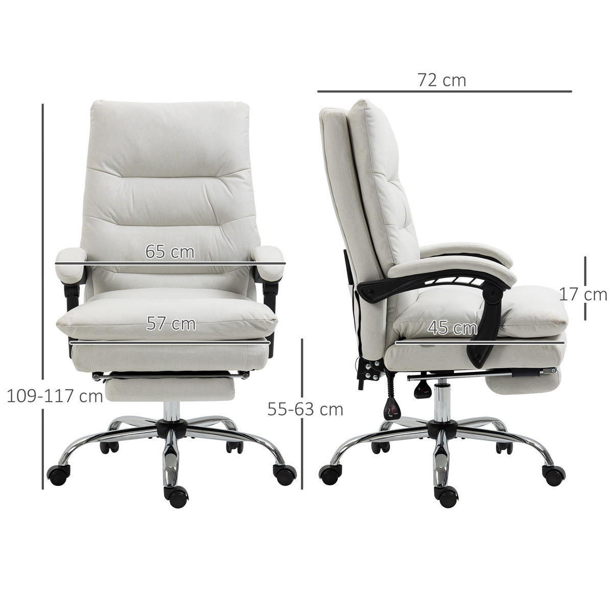BÜROSTUHL mit Massagefunktion, Creme - Weiß, Kunststoff (72/117/65cm) - Vinsetto