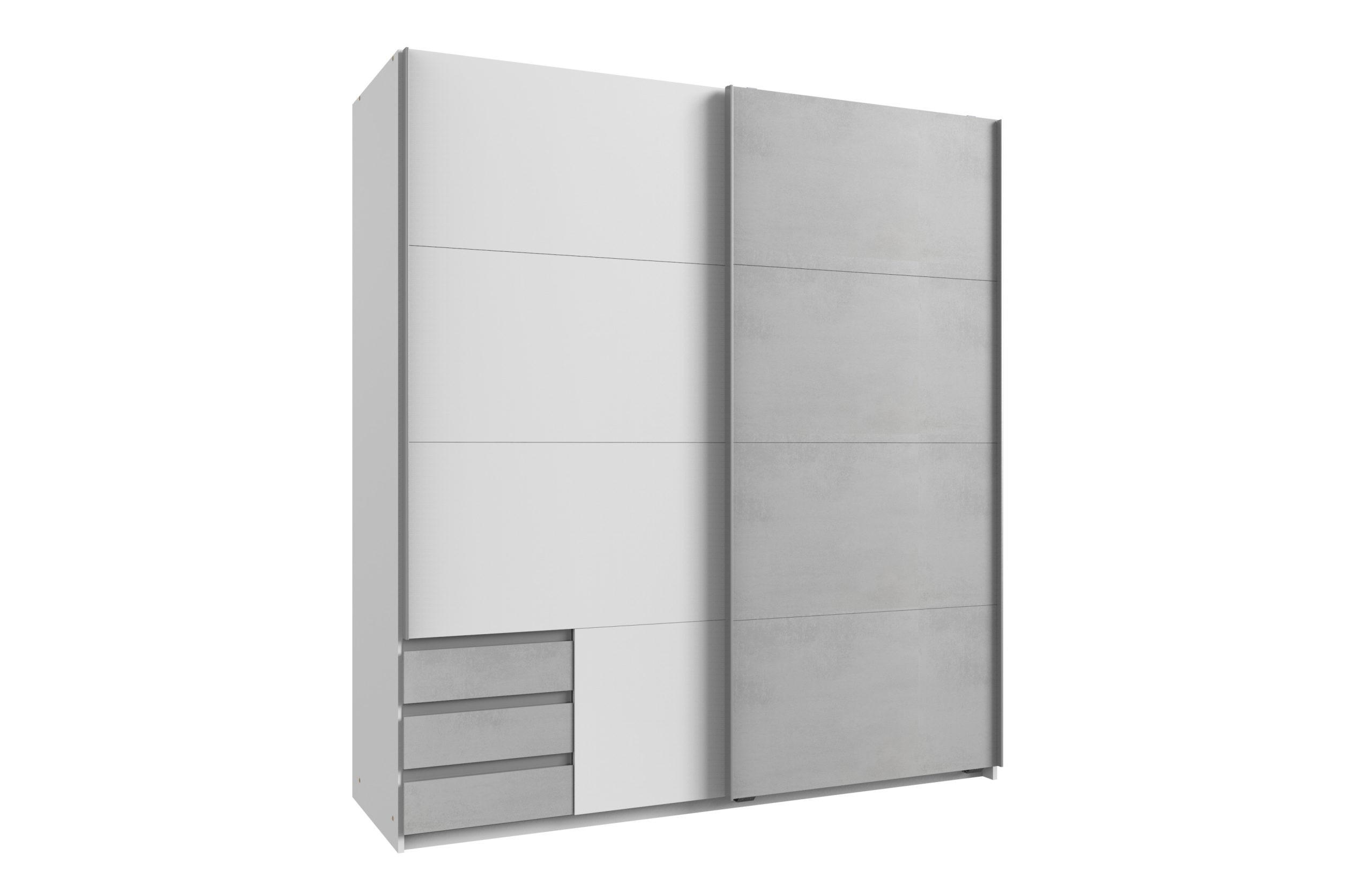 KLEIDERSCHRANK Emden in Weiß mit Beton - Schwebetürenschrank Breite 179 cm ohne Spiegel - Weiß, Holzwerkstoff (179/198/65cm)