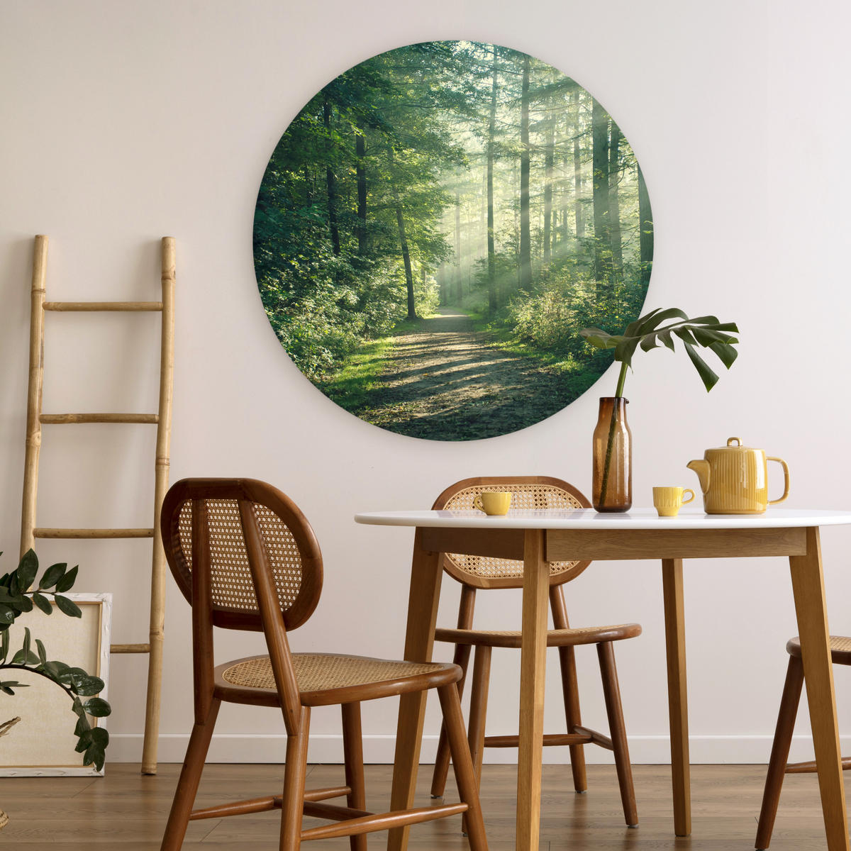 WANDBILD Wald - Weg - Sonne - Bäume - Grün - Natur 90x90 cm - Waldgrün, Kunststoff (90/90cm) - MuchoWow