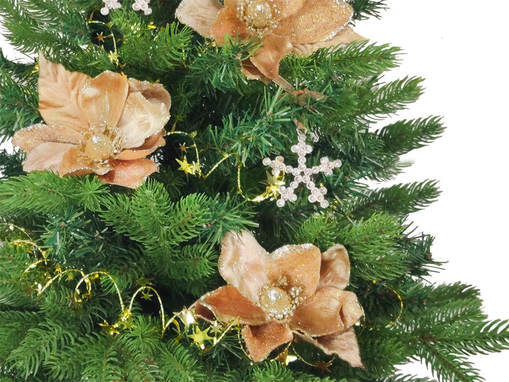 WEIHNACHTSBAUM künstlicher 60 cm mit LED-Beleuchtung, SAMTKUSS, mit 11 Weihnachtsbaumschmuck, Pflanztopf mit Jutesack - Champagner/Braun, Kunststoff/Stein (40/60cm) - LAALU
