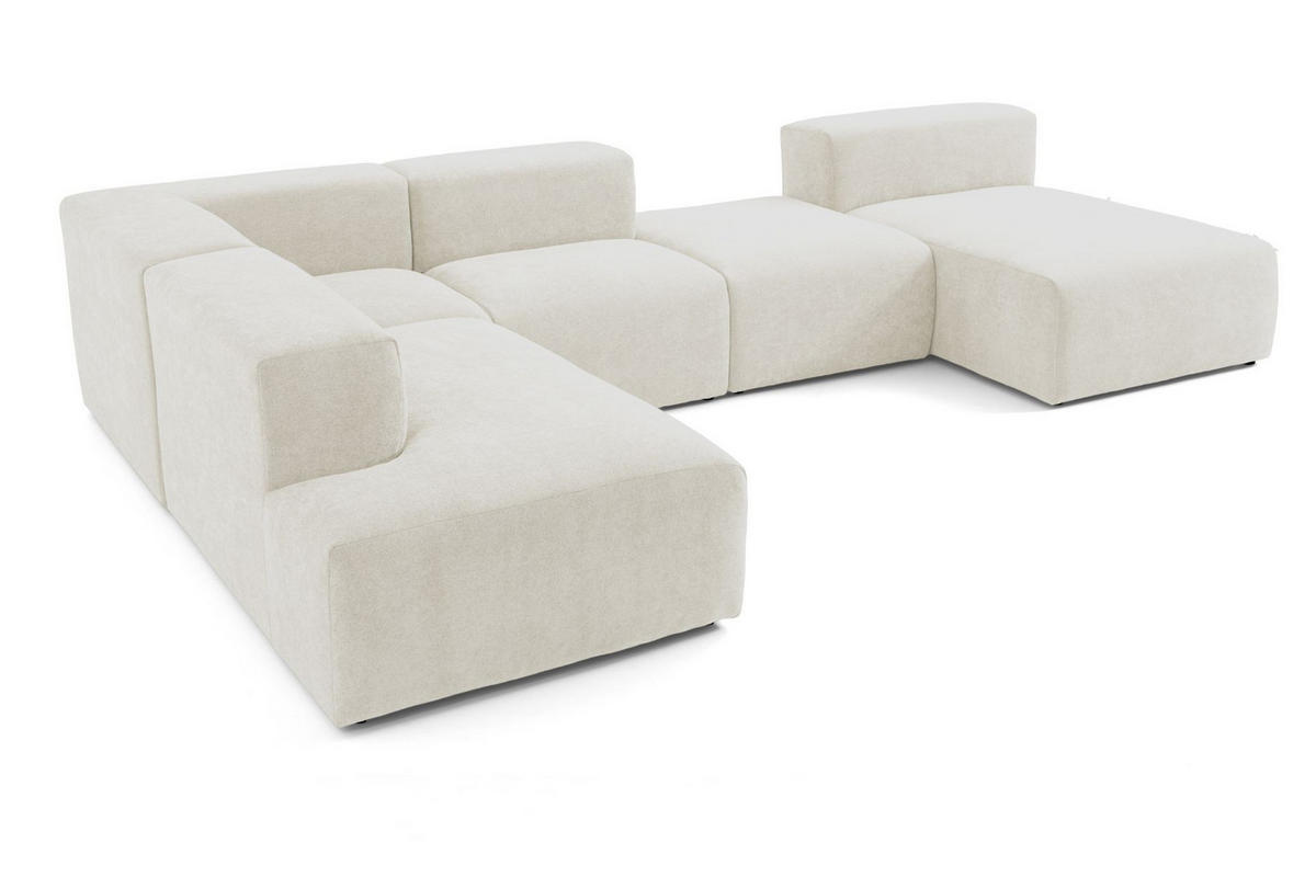 5-SITZER modulares Wohnlandschaft U XXL HEAVEN SET 6 Links, Breite 375 cm Webstoff Weiß - Schwarz/Weiß, Holz/Kunststoff (375/73/245cm) - Muffo