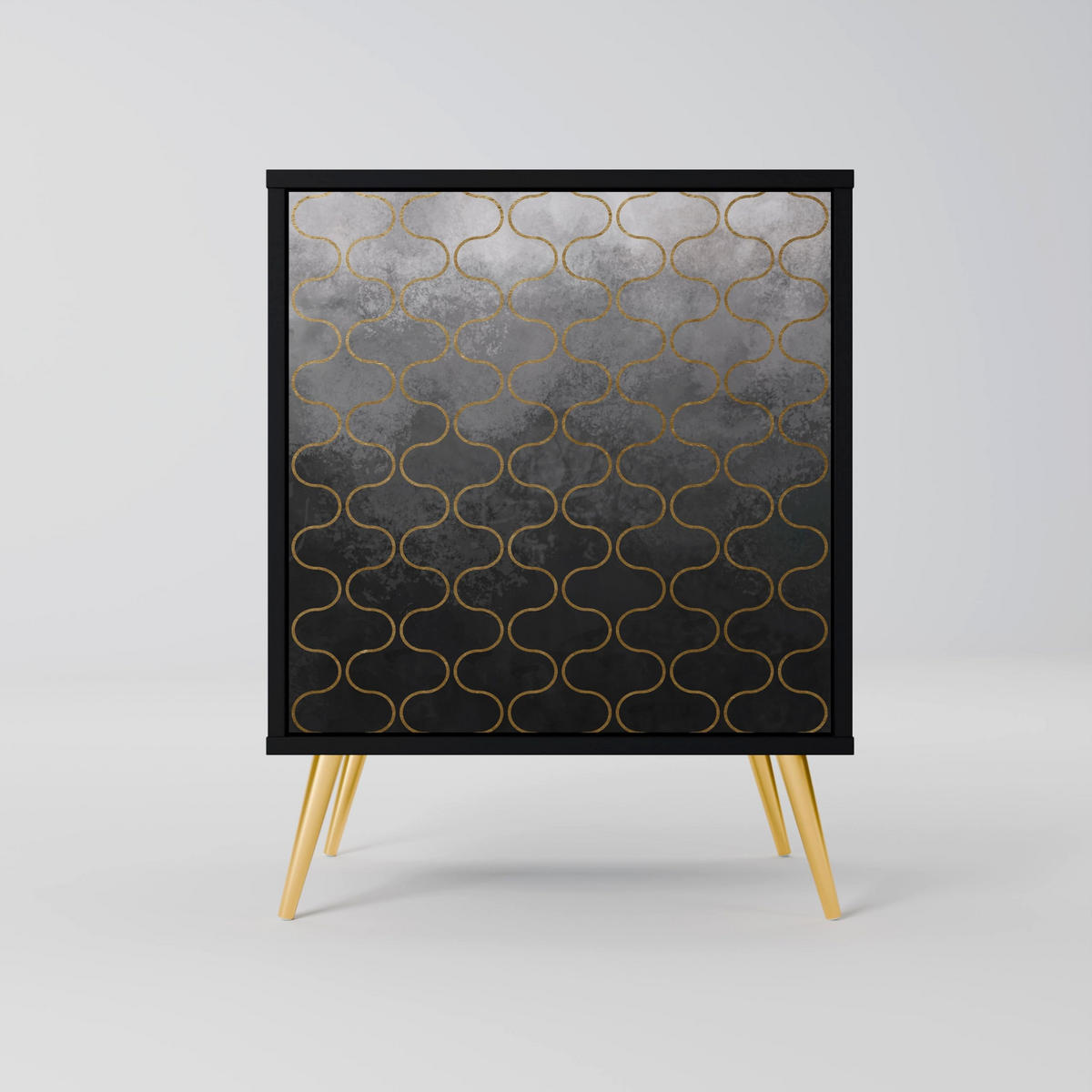 SIDEBOARD TESSELATED GRAYISH, Schwarz, 57,5x42x72,5 cm, Schwarze Metallfüße - Multicolor/Schwarz, Holzwerkstoff/Metall (57.5/72.5/42cm) - SpaceRebels