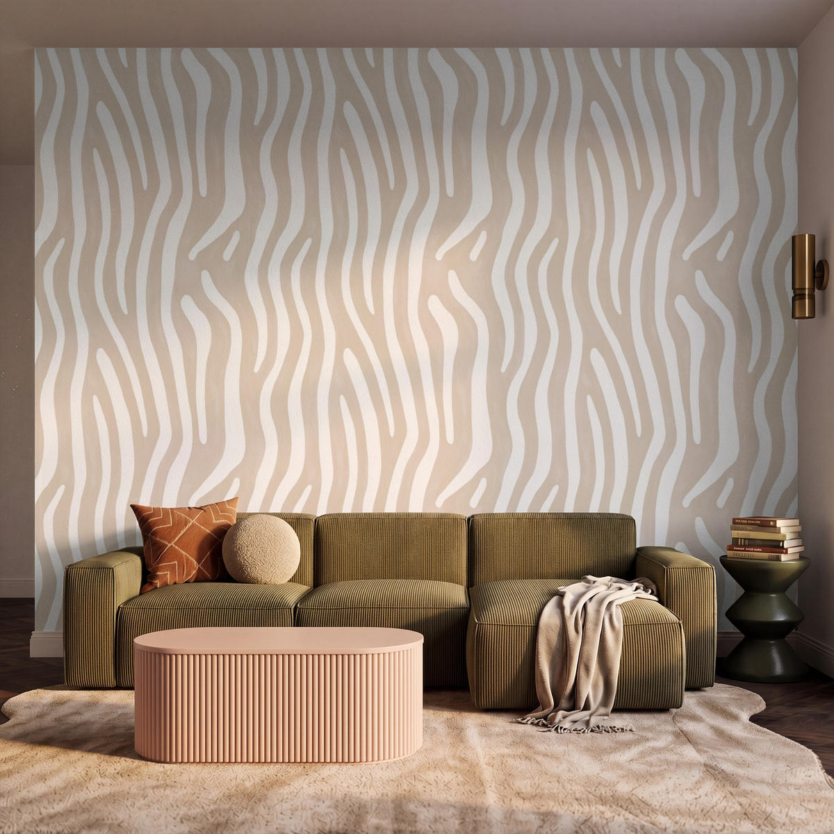 TAPETE - Abstrakt - Zebra - Beige - 300x240 cm - Beige, Papier (300/240cm) - OnlyWow