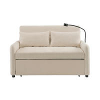 SCHLAFSOFA Doppel Klappbares mit verstellbarer Rückenlehne und USB-Anschluss Chenille Beige 129/163/81 cm - Beige, Textil (129/81/76cm) - OKWISH